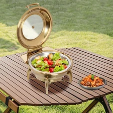 6.34quart Chafing Dish Flip-top Buffet Set Chafer Dish For Catering Gold Round