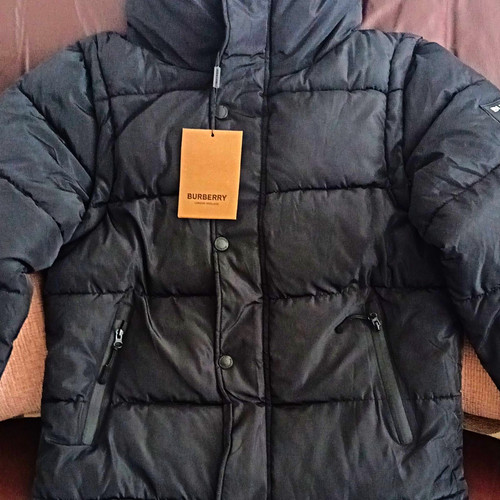 Burberry Brit Black Hooded Puffer Jacket Logo Zip/Snap Polyester Size L