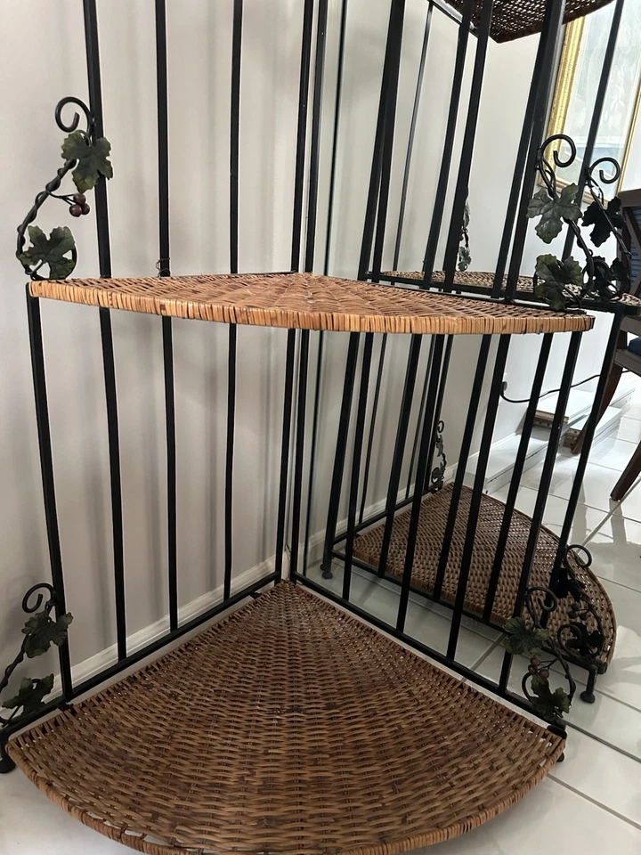 Wicker & Iron Corner Shelf– 6’ Tall - Image 2 of 4