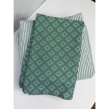 Vintage Scandia Down 3pc Sheet Set Queen Green Geometric Striped USA Made Cotton