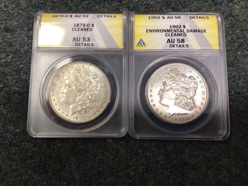 Lot of 2 Morgan Dollars 1879o ANACS AU53 & 1902 ANACS AU58 Both Details  046