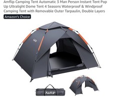 Amflip Camping Tent Automatic 3 Man Person Instant Tent Pop Up Ultralight Dome