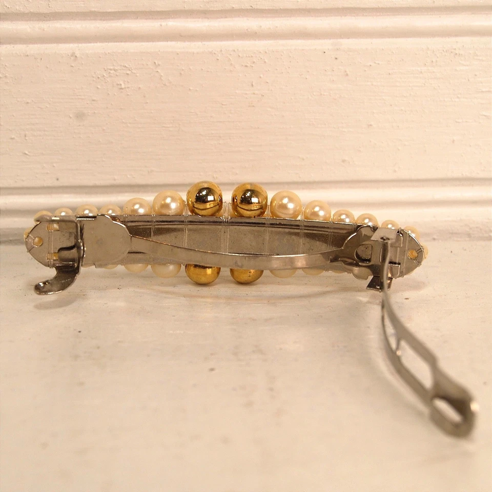 Cordón de pelo vintage con cuentas perla marfil oro flor Foto 3 de 4