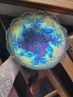 Electric Blue Fenton Carnival Glass Stag & Holly Ice Cream Bowl Base Bruise