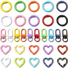 30PCS Keychain Clasp Set   10 Colors Small Set with Lobster Clasps, HeartShap...