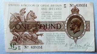 RARE FIND Bank of England £1 Fisher 1923 Banknote 639351 circulated