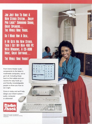 1993 Tandy 486 PC: Jim Had to Have New Stereo System Vintage Print Ad
