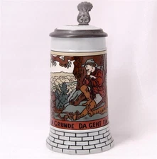 Antique Art Nouveau/Jugendstil V&B Mettlach Beer Stein #2833B Cool Grove c.1905