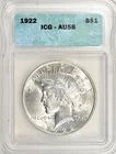 1922 PEACE DOLLAR ~ BRIGHT UNC SLIDER! ICG AU58!