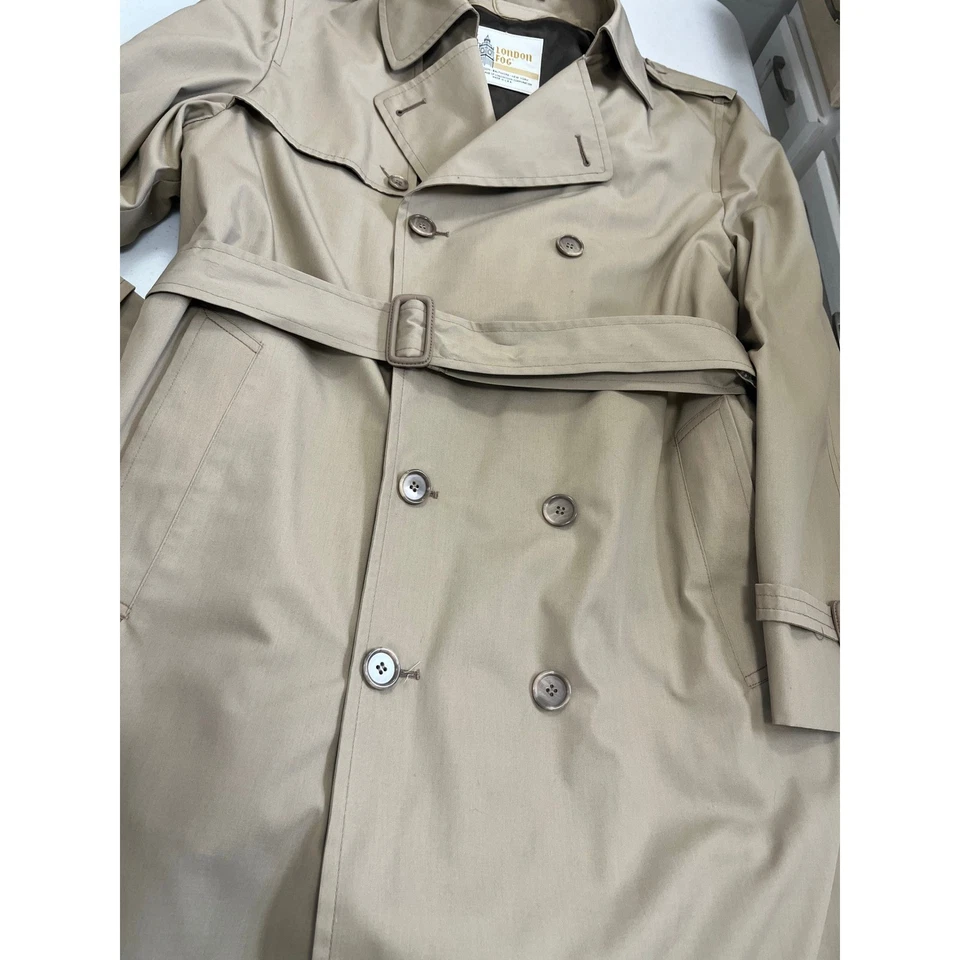London Fog Classic Tan Double Breasted Trench Coat with Belt Men 44 Long - Image 2 of 4