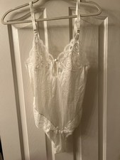 Vintage Fifth Avenue White Satin Lace Teddy Bodysuit ILGWU Made in USA Size 34