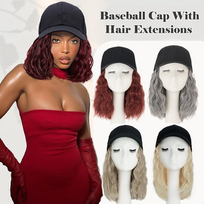 #ad 6in Short Baseball Cap Synthetic Straight Natural Wavy Hat With Hair Extensions $21.49