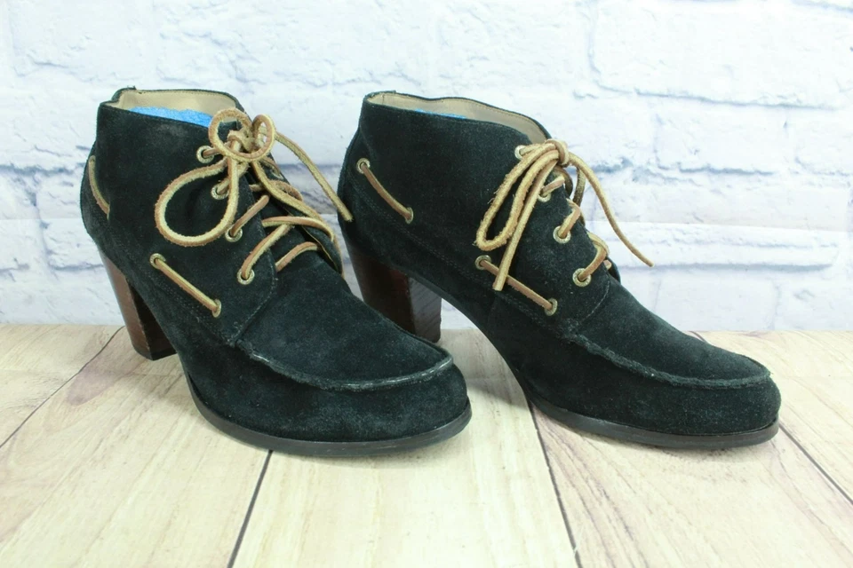 Botas femininas Sebago Ashton 360 Moc camurça preta com cadarço no tornozelo 11 M Preppy casual - Imagem 3 de 4