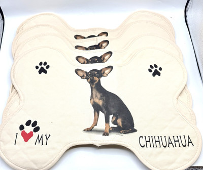 #ad #ad Placemats Set of 4 Bone Shaped Kitchen I ❤️ My Chihuahua Black Tan Apple Deer $24.99