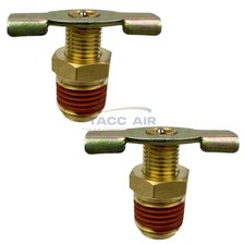 2 PC Air Compressor T-Handle Petcock Moisture Tank Drain Valve Brass 1/4" MNPT