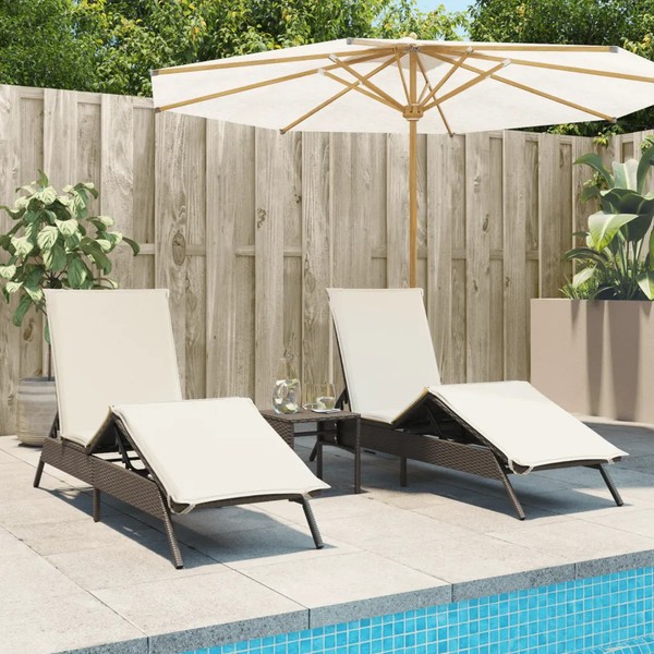 Sonnenliegen 2Er Set Mit Tisch Poly Rattan Braun FüR Garten Balkon Terrasse-image