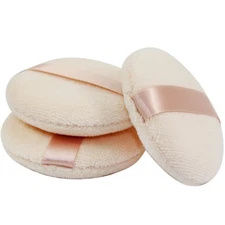 Powder Puff for Makeup Face (3 Pieces) 3 Count (Pack of 1), Cream White 