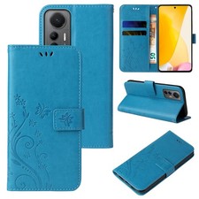 Handy Tasche für Xiaomi 12 12X 12T Pro Handyhülle Blumen Flip 9H Displayglas