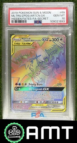 Moltres & Zapdos & Articuno GX PSA 10 2019 Pokemon SM #69 Hidden Fates 1893