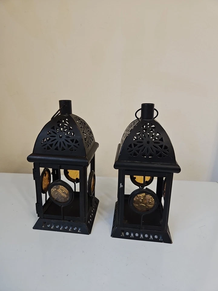 Juego de 2 linternas color marrón oscuro talla pequeña 8,5 pulgadas Foto 2 de 2