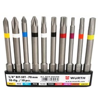 WüRth Bit-Sortiment Bit Satz Lang 70 Mm 1/4 Zoll GüRtelclip 10-Teilig 0614250010