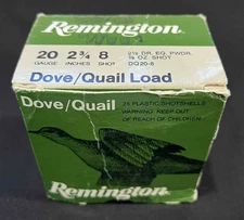 Vintage REMINGTON Dove / Quail Load 20 GA. Gauge Shotgun Shells Ammo Empty Box