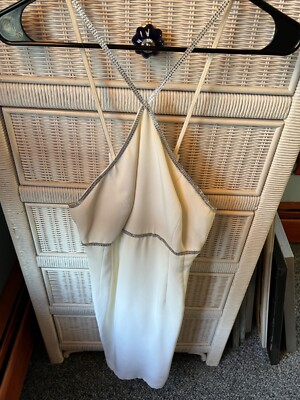 White vintage 90s cocktail dress halter  style with silver sequins size 2 lined
