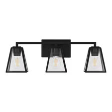 Modern Geometric Forms 3-Light Matte Black Vanity Light with Clear Glass Shades