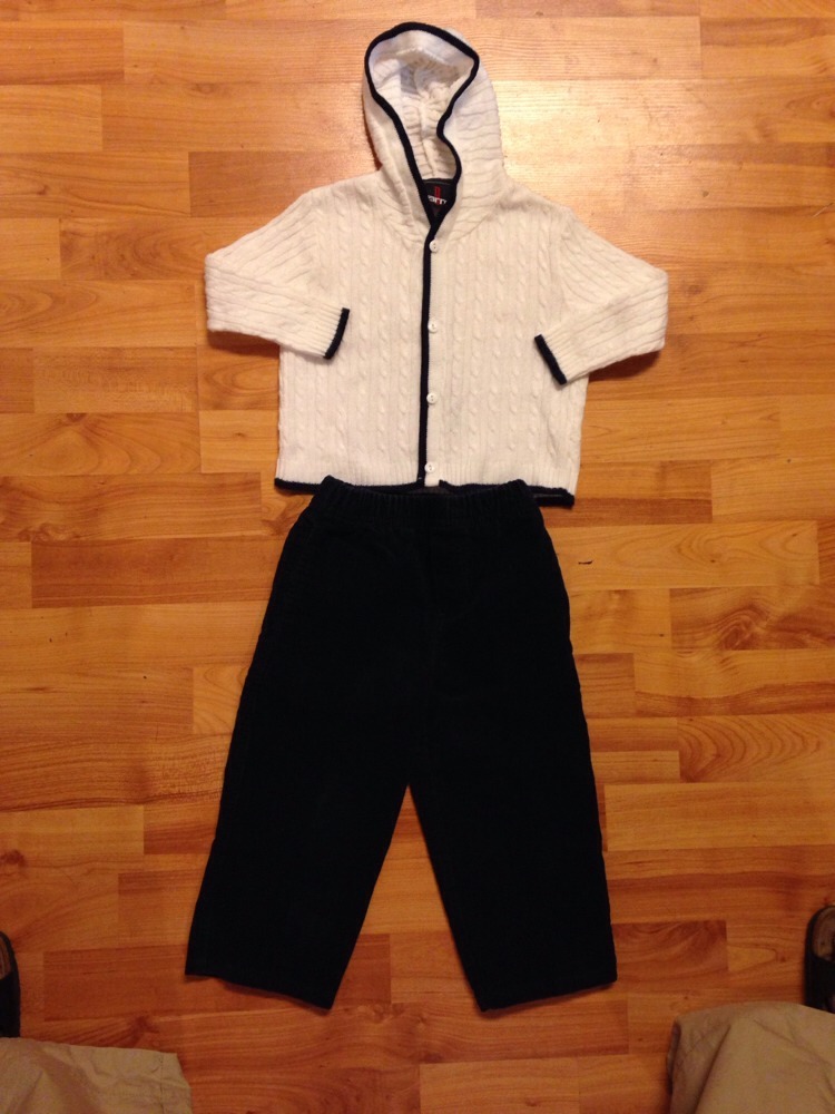 Talbots Kids Barrel Boys Navy Cord Pants Cardigan Outfit - Main Image