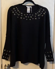 Chico's Black Grommet Detail Poncho Sweater Size XXS/XS NWT