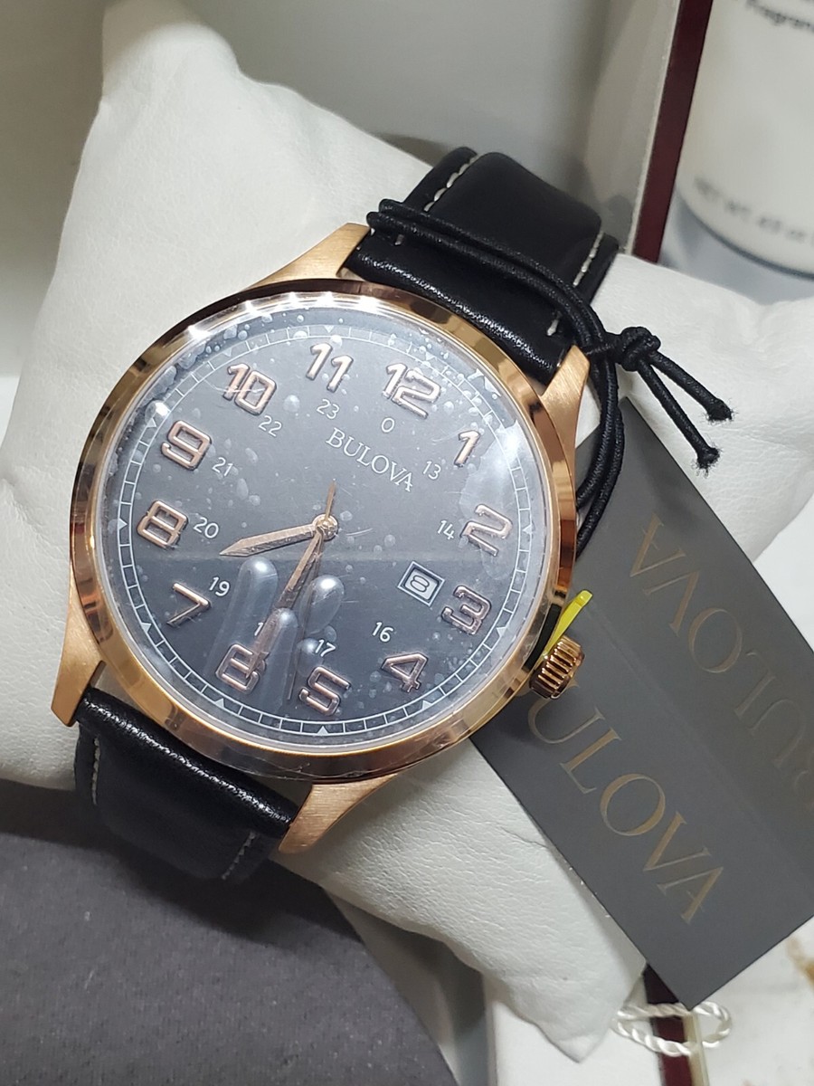 Bulova 97B164 Men's Quartz Rose Gold Tone Leather Strap 42mm Watch