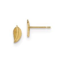 Madi K Kid's Earrings 14k Yellow Gold Leaf Post and Push Back Button