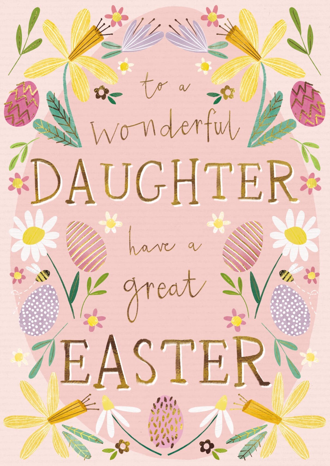 Daughter Easter Card Pretty Floral Design - Gold Foiled Cute Greeting Card