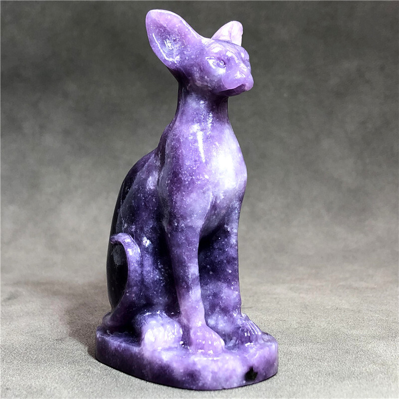 1pc Natural Purple mica Lepidolite Cat Quartz Crystal Carved Skull Figurines 3