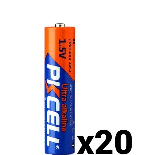 Pack of 20 PKCELL AAA Alkaline Batteries 1.5V LR03 AM4 E92 Long-Lasting Power-image
