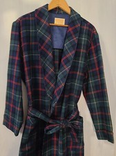 Vtg Pendleton Robe Sz M Green Blue Red Plaid 100 Wool House Coat Smoking Jacket