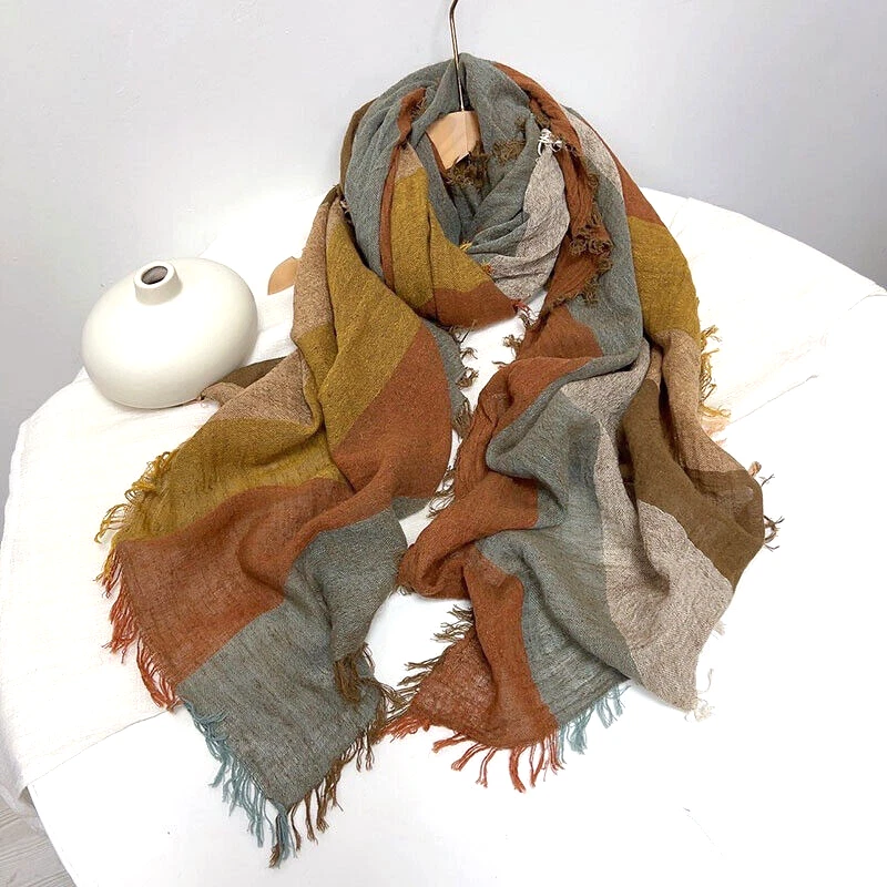 Мужской льняной льняной шарф цветной полоски дышащий унисекс украл шаль шейный платок - Изображение 3 из 4