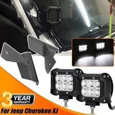 4" inch LED Work Light Bar Spot Pods A Pillar Mount Bracket For Jeep Cherokee XJ