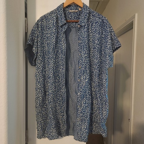 Soft Surroundings Womens Sz Lg Shirt Blue Leopard Button Down Short Sleeve 2ER81 - Picture 2 of 7