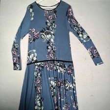 Annabelle Long Sleeve Floral Print Maxi Dress Womens Small Casual Blue Ladies
