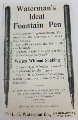 c. 1895 Waterman's Ideal Fountain Pen L. E. Waterman Company,  New York A31