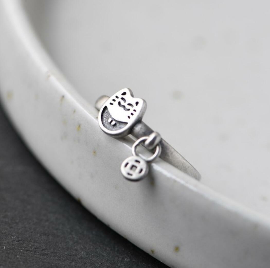 Sterling Silver Lucky Maneki Neko Fortune Cat Ring A3194 | eBay