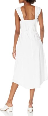 Vince L43904 Womens White Poet Strap Knot Front Belted Midi Dress