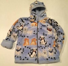 Dog Winter Fleece Blue Dogs Puppy Kids Boys Girls Jacket Hooded Coat Reversible