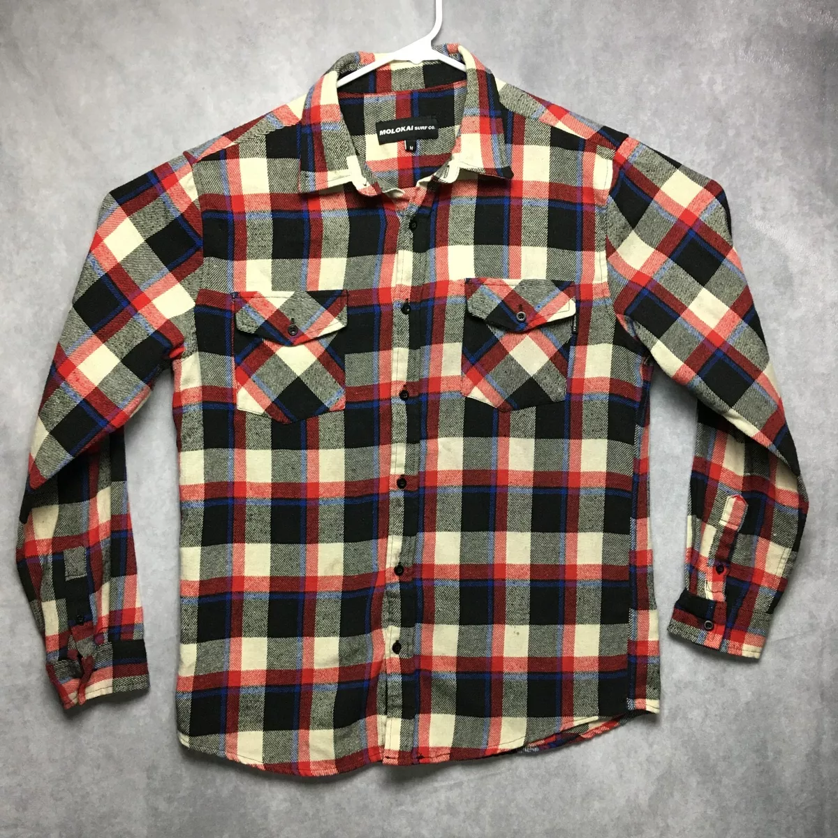 Molokai Surf Co Mens Plaid Flannel Shirt size Medium Long Sleeve