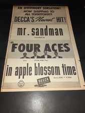 The Four Aces Mr. Sandman Rare Original 1954 Promo Poster Ad Framed!