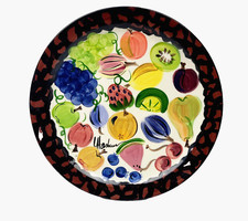 Hand Painted Art Pottery Plate Mixed Fruit De...