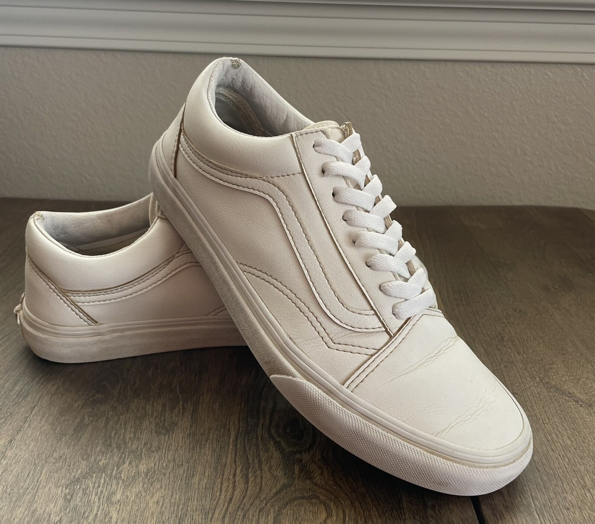 Old Skool White Vans Leather Laces Vans Old Skool All White