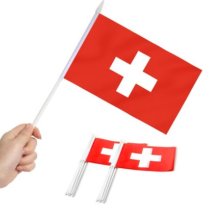Anley Switzerland Mini Flag 12 Pack - Hand Held Small Miniature Swiss Flag