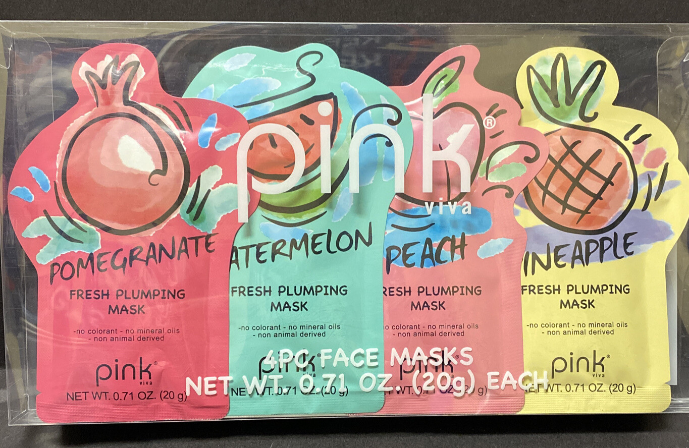 FACE MASKS PINK VIVA FRESH PLUMPING 4 Pc. POMEGRANATE WATERMELON PEACH